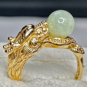 14KT Yellow Gold Carved Dragon Jade Ring 8